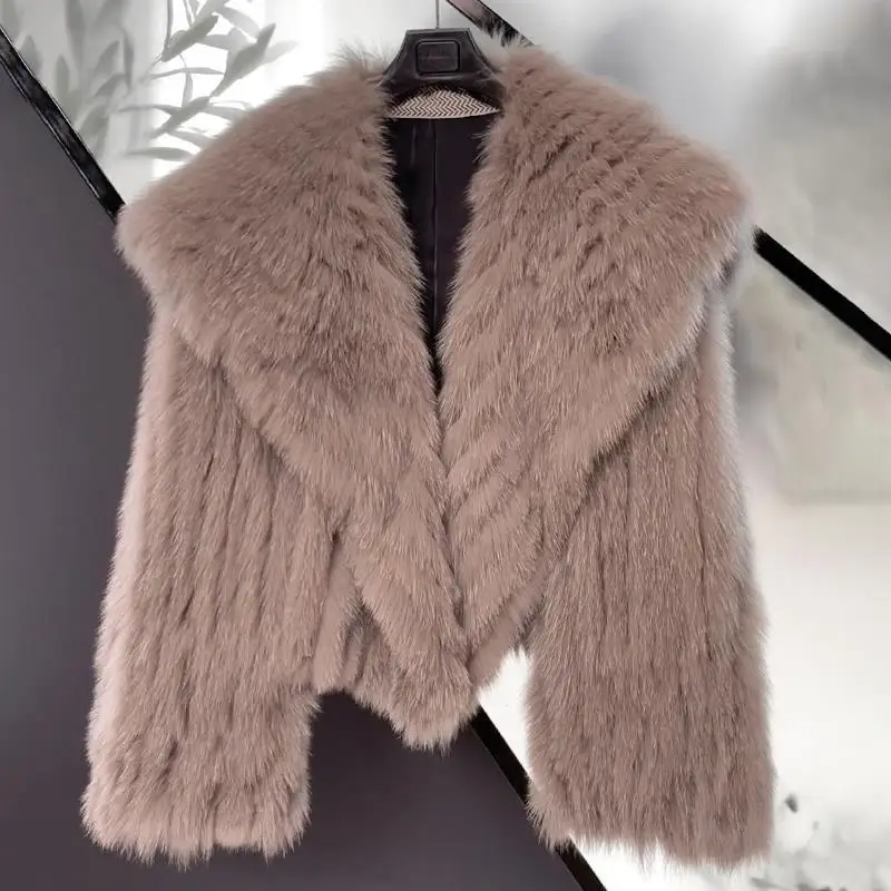 Women\'s Winter Fur Coat 2023 Socialite Style Navy Collar Encrypted Thickened Fox Fur Stripe Green Short Jackets Daunen Mäntel