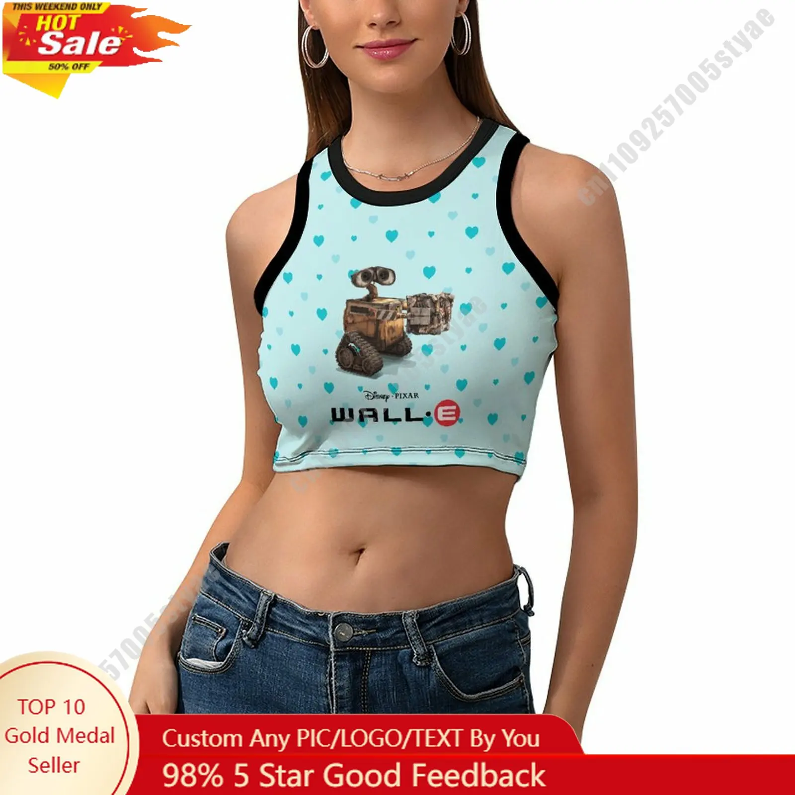 

WALL-E Vest Disney Pattern Custom Photo Text Crop Tank Racerback Vest Personalized Graphic Sleeveless Crop Top
