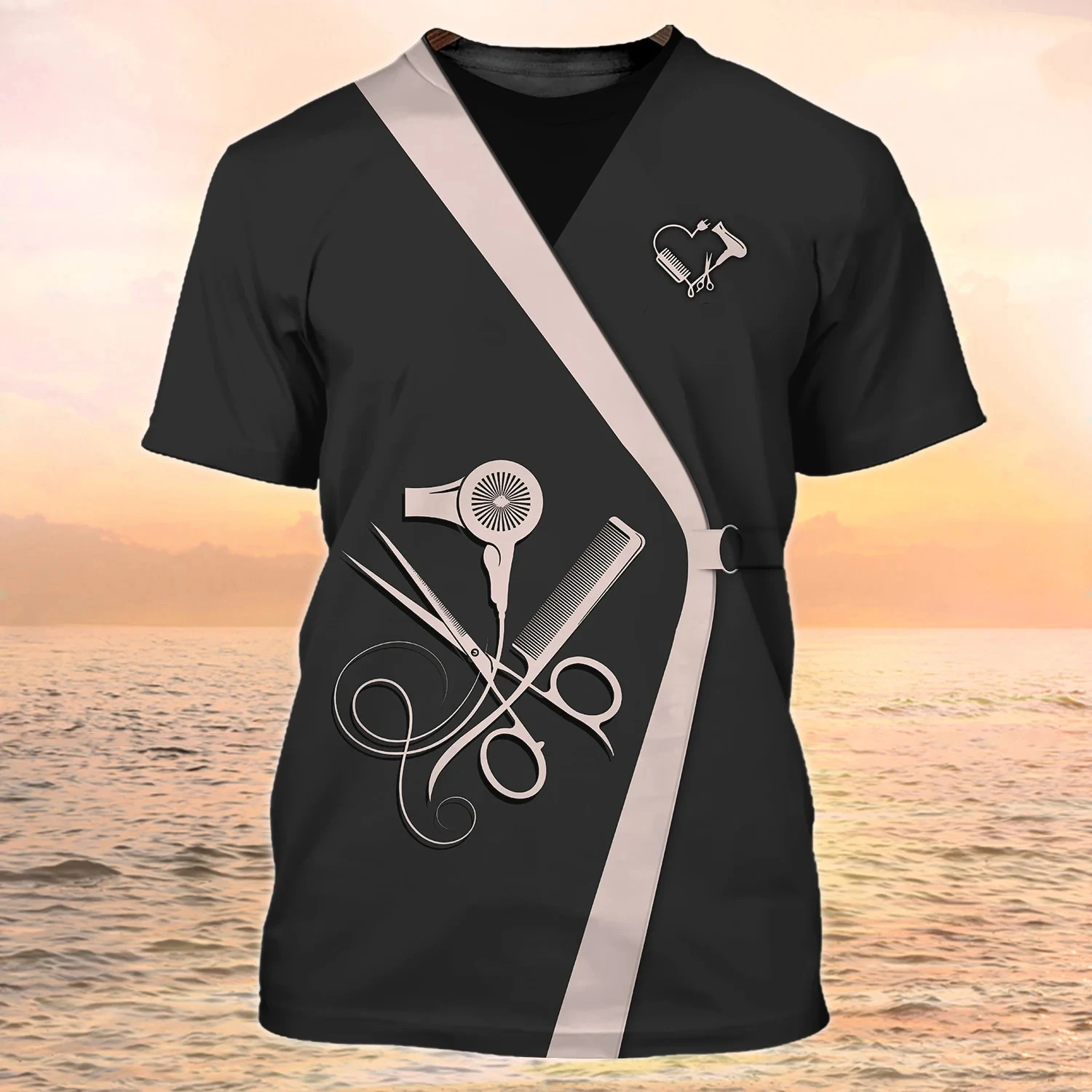 Barbershop Customized Name T-shirts Female Hair Stylist Workwear Tees Loose Pullover for Men and  Women EU Size Unisex Clothing