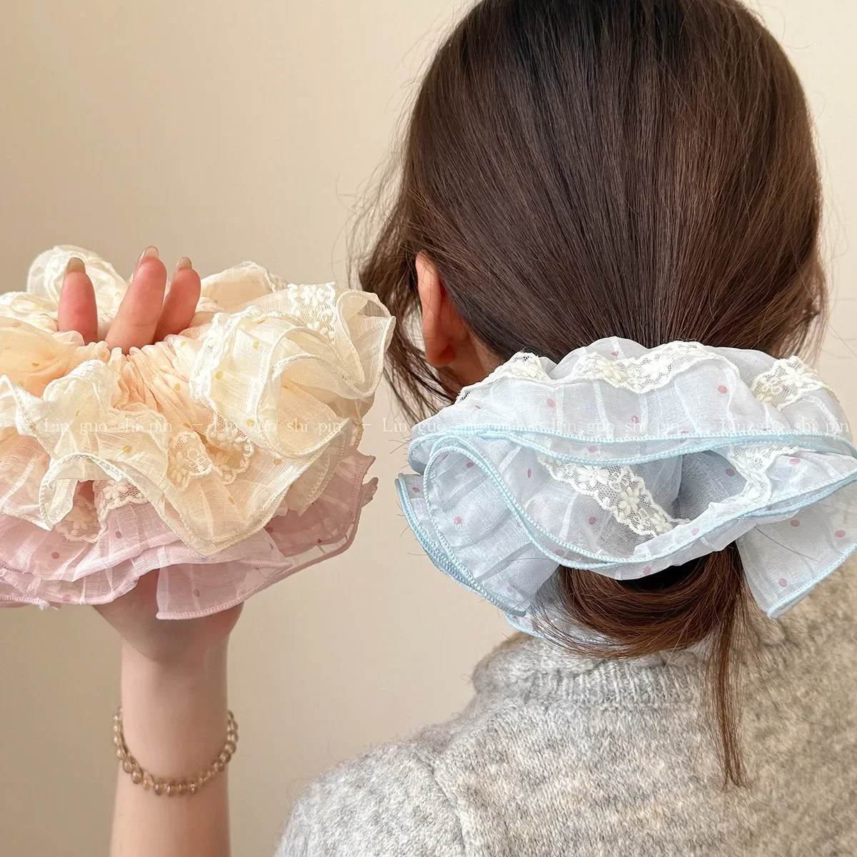 

Новая высококачественная двухслойная плиссированная повязка для волос, веревка для волос с низким шариком ленивого ветра, повязка для волос для толстой кишки, аксессуары для волос.