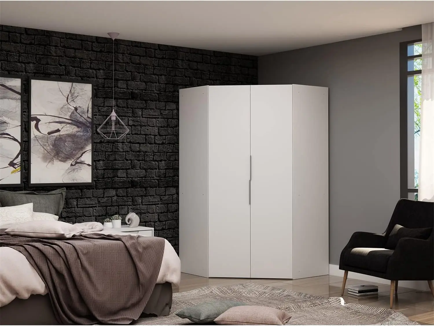 2.0 Corner Wardrobe Closet with Soft Close Doors and Hanging Rods Stylish and Functional Free Standing Sectional Design