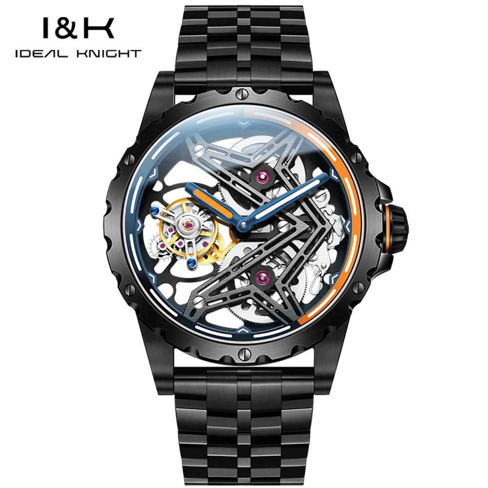 Ideal Knight 6803 Tourbillon Mens Watch Hollow Orange HD Luminous Watch Waterproof Original Top-level Automatic Mechanical Watch