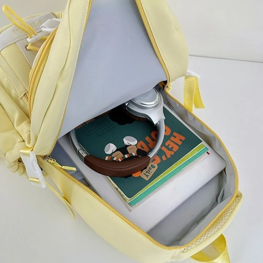 Preppy Style Multi-Compartment School Backpack Lightweight Large Capacity Plaid Color Block Daypack Multi-Pocket Zipper