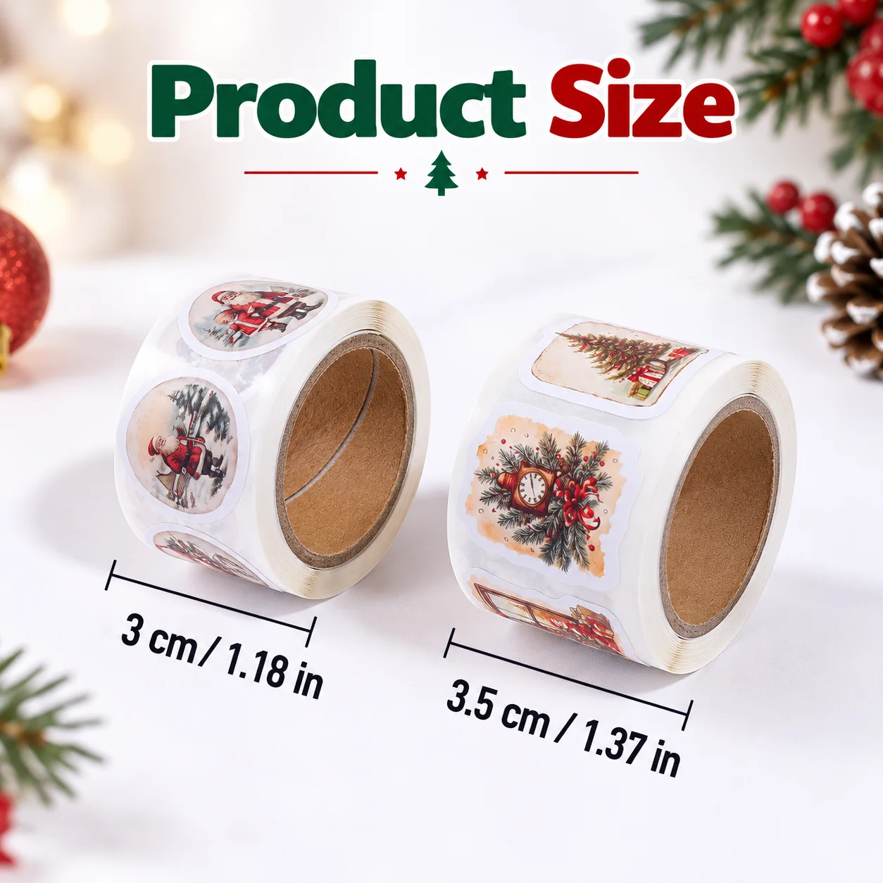 Retro Vintage Xmas Sticker Roll, Self Adhesive Festive Stickers for Holiday Gift Sealing, Planner & Handmade Projects