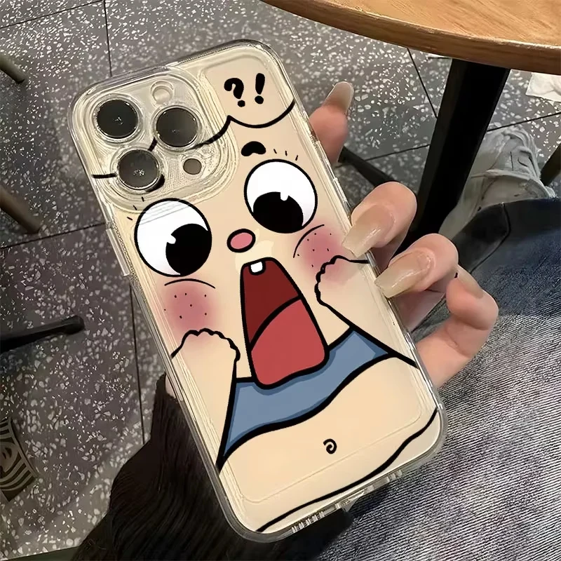 

Surprised expression Phone Case For iPhone 16 15 14 13 12 11 Pro XS MAX 7 XR 8 7 Plus Clear Cover Fundas