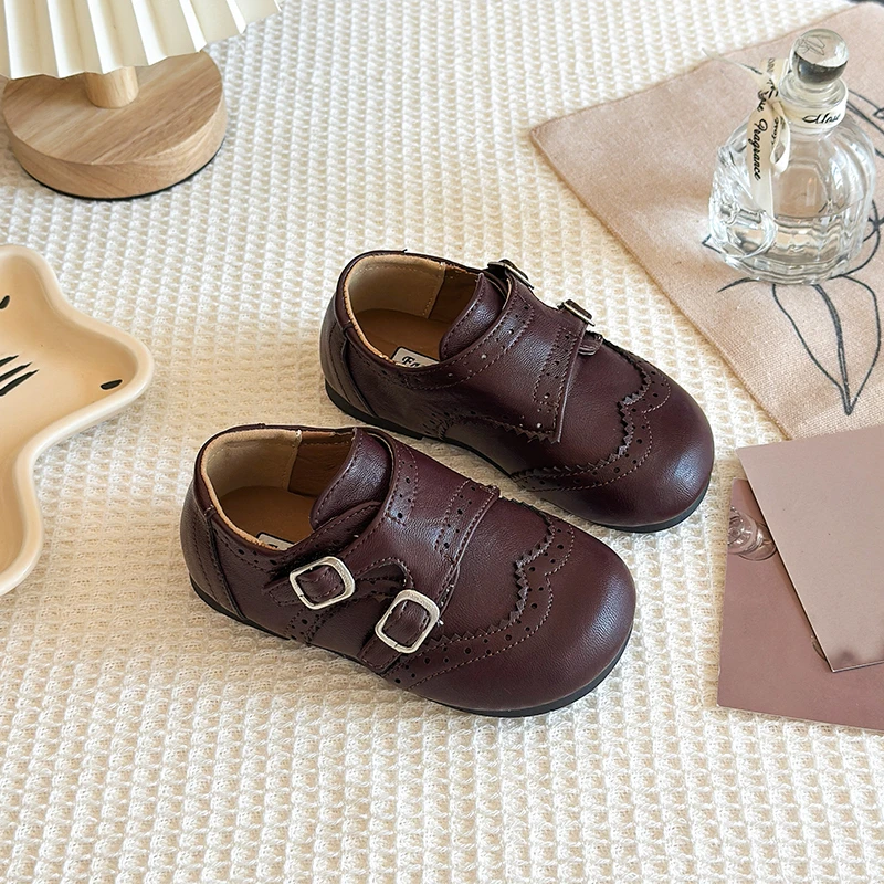 

2025 г., детская повседневная кожаная обувь для девочек и мальчиков, осенняя новая модная нескользящая универсальная обувь в британском стиле с мягкой подошвой