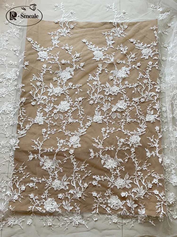 3D Stereo Laser Flower Beaded Mesh Embroidery Lace, Wedding Dress Fabric, DIY Dress Accessories, RS2497