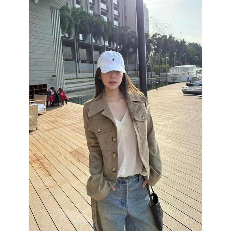 

2025 New Women's American Vintage High-End Suede Velvet Coat Top Korean Style Slimming Jacket Trendy
