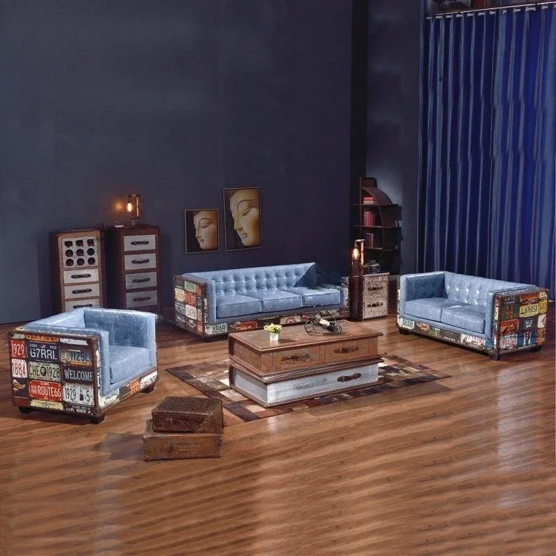 

Sofa license plate pattern sofa industrial style retro furniture bar KTV leather