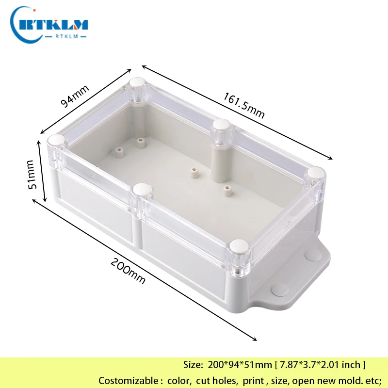 مقاوم للماء صندوق بلاستيكي إلكتروني ip68 مشروع أداة حالة ABS في الهواء الطلق تقاطع صندوق توزيع إلكترونيات كهربائي 200*94*51 مللي متر