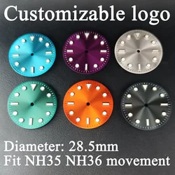 28.5mm NH35 Sterile Dial Watch Face Fit NH35 NH36 Automatic Movement Single Calendar Green Luminous Customizable Logo Dial