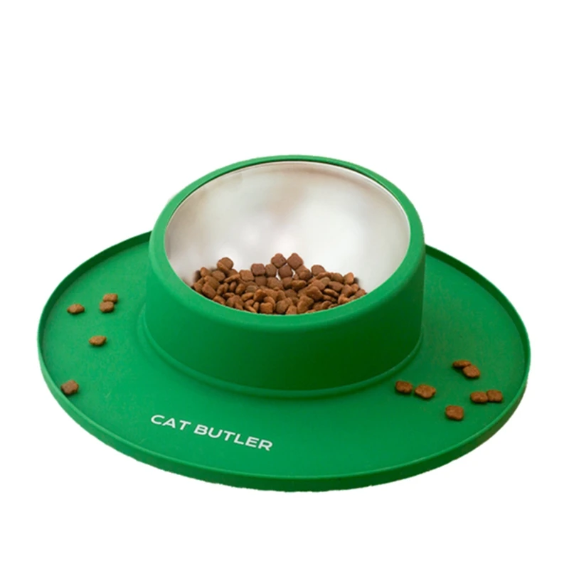 

Silicone Stainless Steel Pet Tableware Household Anti-Spill Cat Food Bowl Pet Supplies Dog Food Bowl Fixed Dog Waterer
