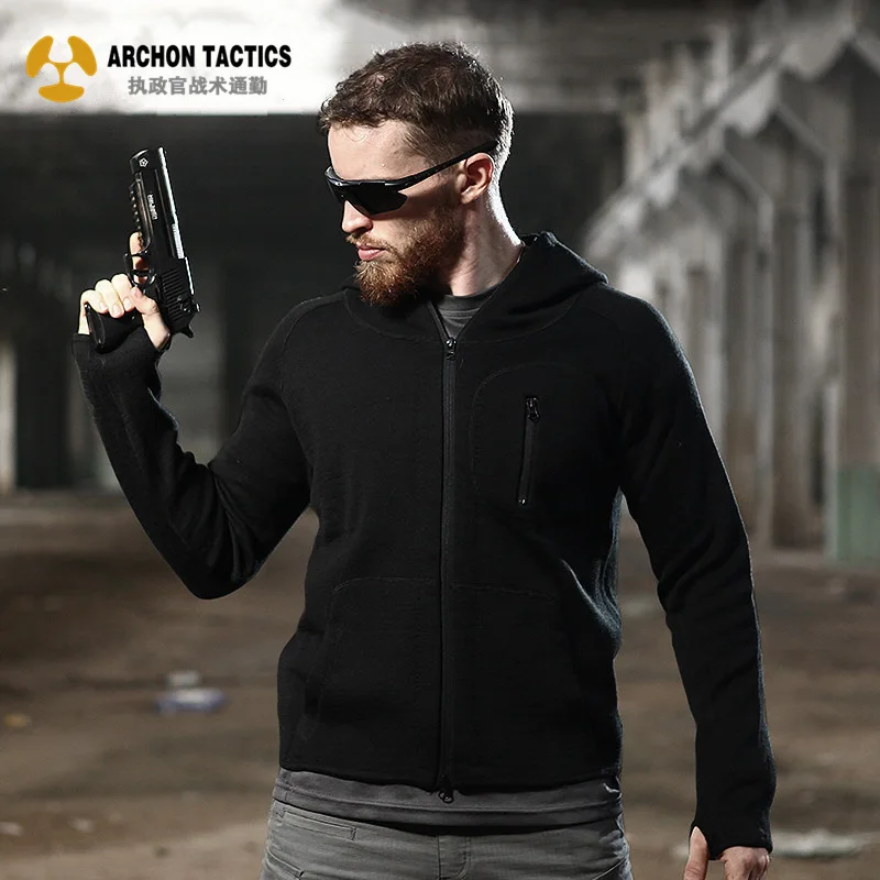 

Мужской тактический шерстяной свитер с капюшоном, теплая уличная куртка в стиле милитари, осенне-зимняя подкладка для активного ношения