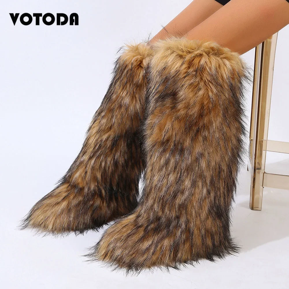 Winter Women Snow Boots Faux Fur Long Boots Warm Plush Platform Knee-high Boot Outdoor Furry Cute Over-the-knee Boots Girls Y2K