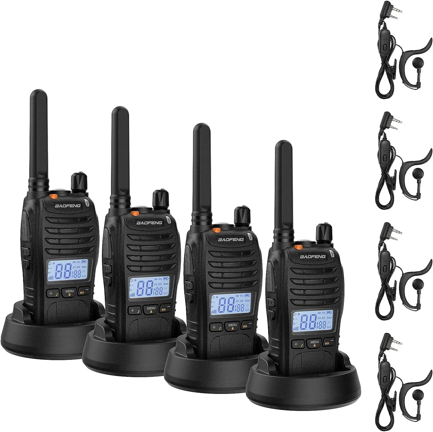 BAOFENG BF-88ST Pro Walkie Talkie, Upgraded Long Range Rechargeable License-Free PMR446 Two Way Radios with LCD Display,4 Pack