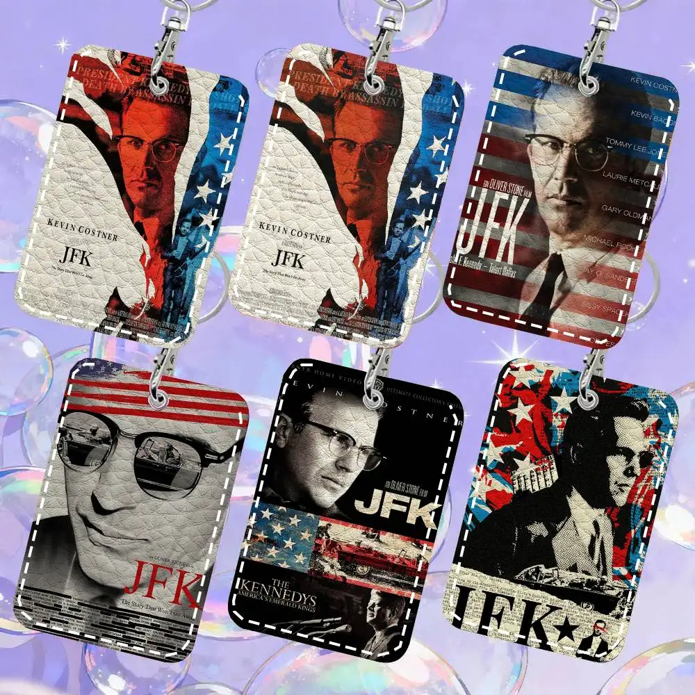 New Jfk Movie Card Case Keychain Access Card Bag Key Tag Ring Leather Card Holder Key Ring Access