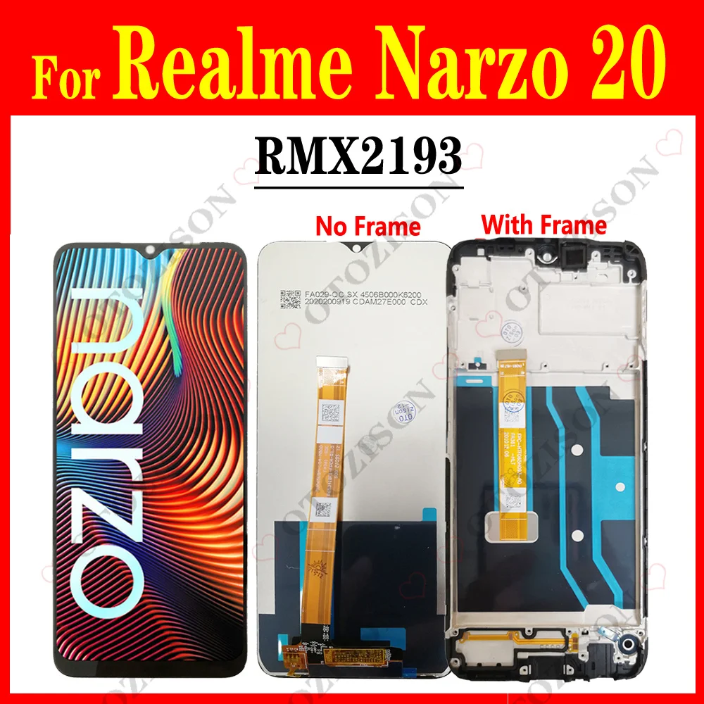 ЖК-дисплей 6,5 дюйма для OPPO Realme Narzo 20 RMX2193 с рамкой, сенсорный экран с дигитайзером в сборе, сменный ЖК-дисплей для Narzo20