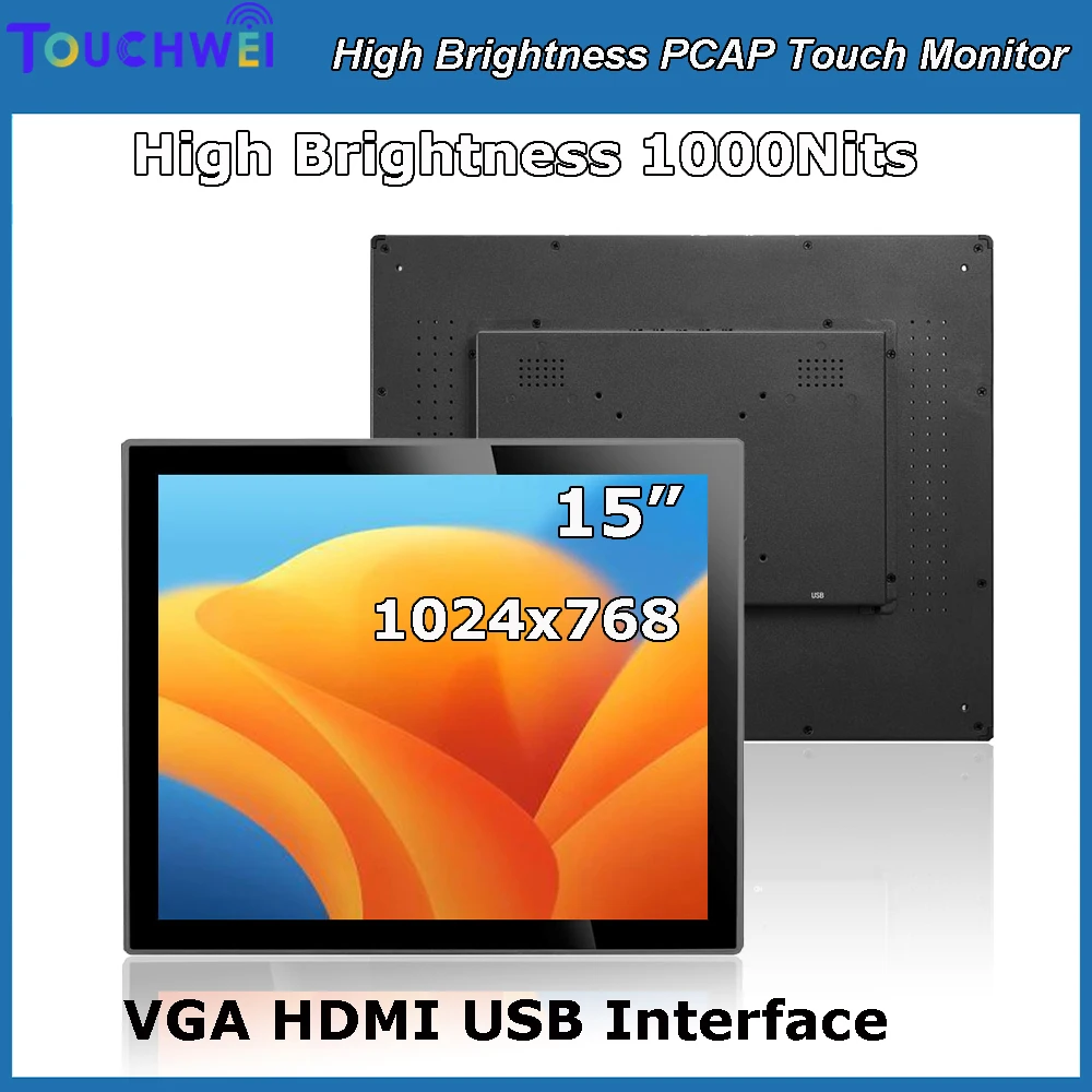 

Waterproof 15-Inch Industrial Outdoor Use Sunlight Readable PCAP Touch Screen Monitor VGA for HDMI USB 1000 Nits Flat Surface