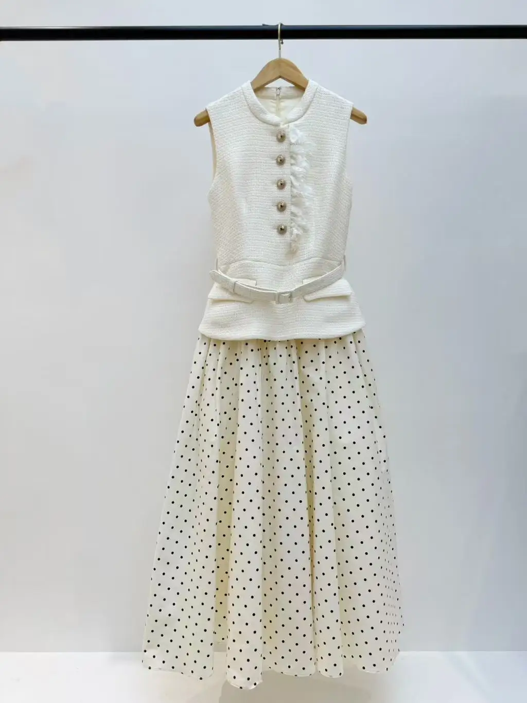 

Tweed-Paneled & Polka-Dot Flared Maxi Dress — An Elegant, Sophisticated Long dresses for women (Ideal for Parties)
