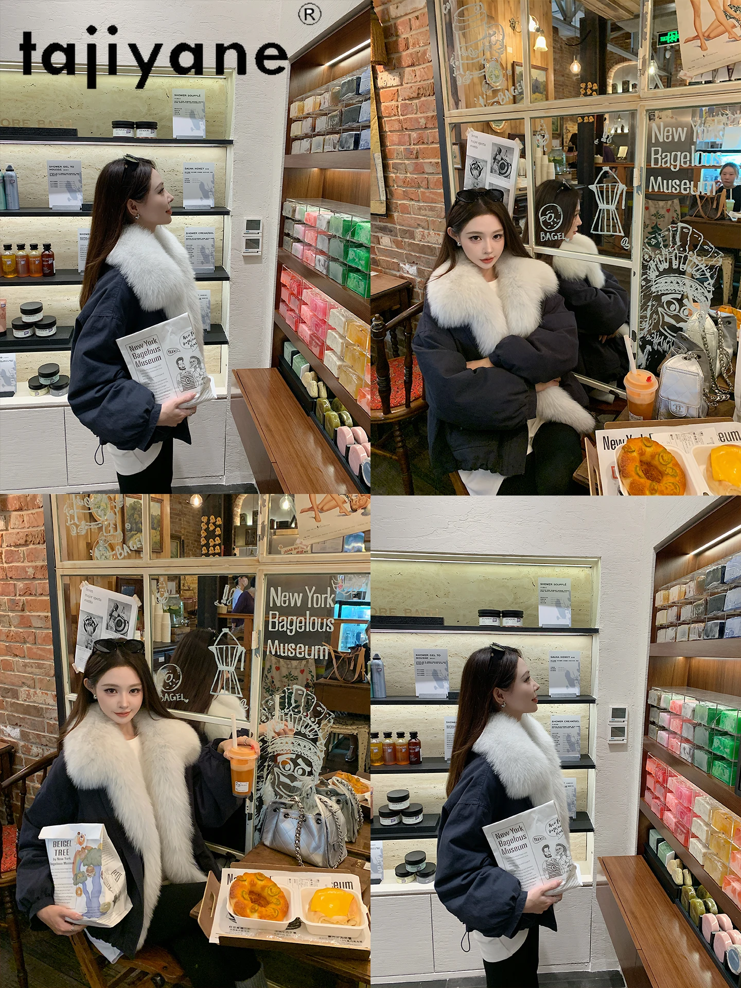 TAJIYANE أوزة أسفل معطف المرأة انفصال الثعلب الفراء طوق سترة معاطف قسط ملابس خارجية دافئة 2025 الشتاء ملابس امرأة putaхоovyк