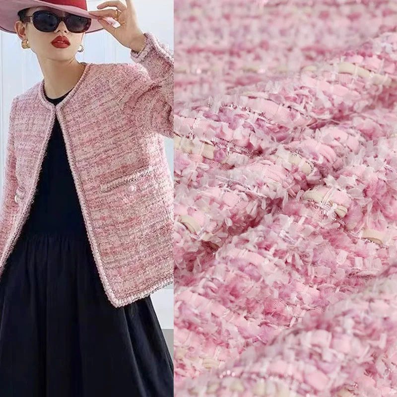 50x145cm moda nastro rosa tinto in filo tessuto intrecciato Tweed per le donne autunno giacca vestito abiti cappotto borsa fai da te panno cucito