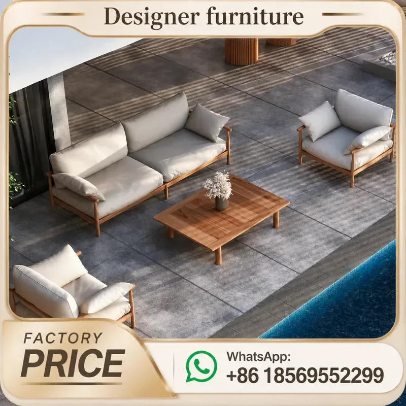 Teak Wood Sofa Set Outdoor Garden Furniture Waterproof Sunproof For Villa Balcony Resort Leisure Patio Coffee Table