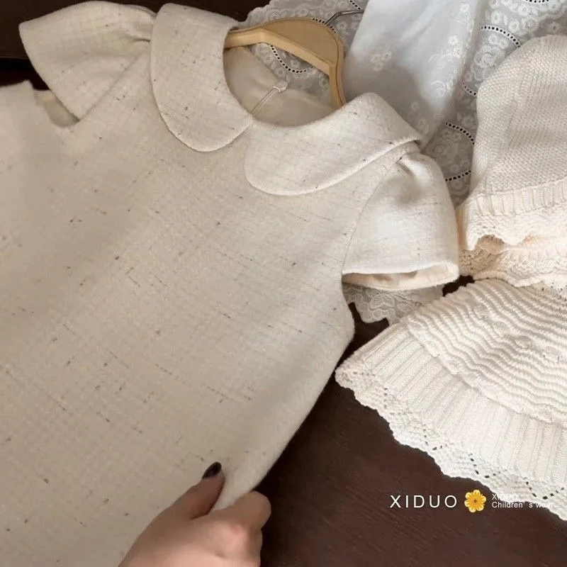 Korean Children's Clothing Girls' Dress Autumn and Winter New Sweet and Fragrant Style Doll Neck Princess Vest Skirt Trendy