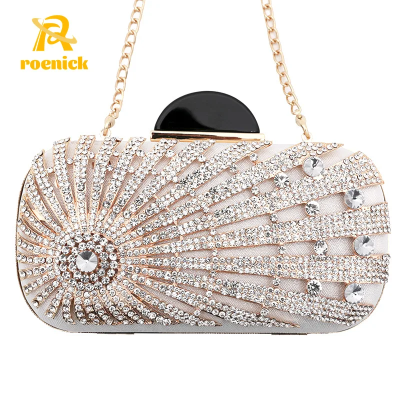 

ROENICK Women Diamond Rhinestone Gown Evening Bags Chain Shoulder Crossbody Handbags Purses Banquet Luxury Designer Clutch