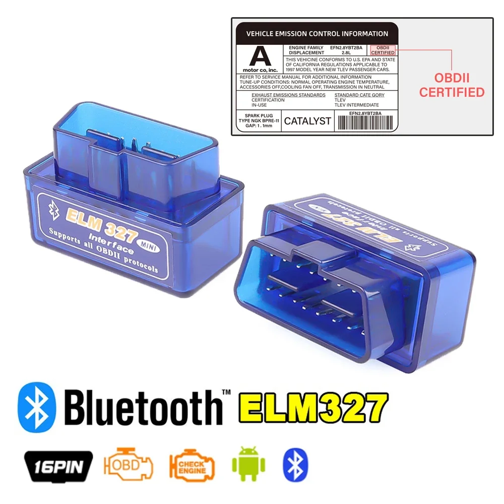 

OBDII OBD 2 16-контактный интерфейс V2.1 ELM327 OBD2 Мини-считыватель кодов Инструмент сканирования Bluetooth Автомобильный сканер Диагностический инструмент для телефона Android