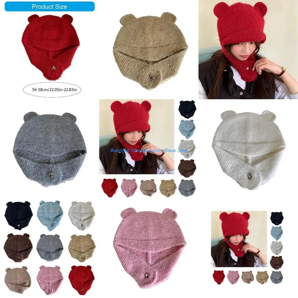 

E56A Fashion Ear Protective Hat Bear Ear Hat Thickened Caps for Winter Sport