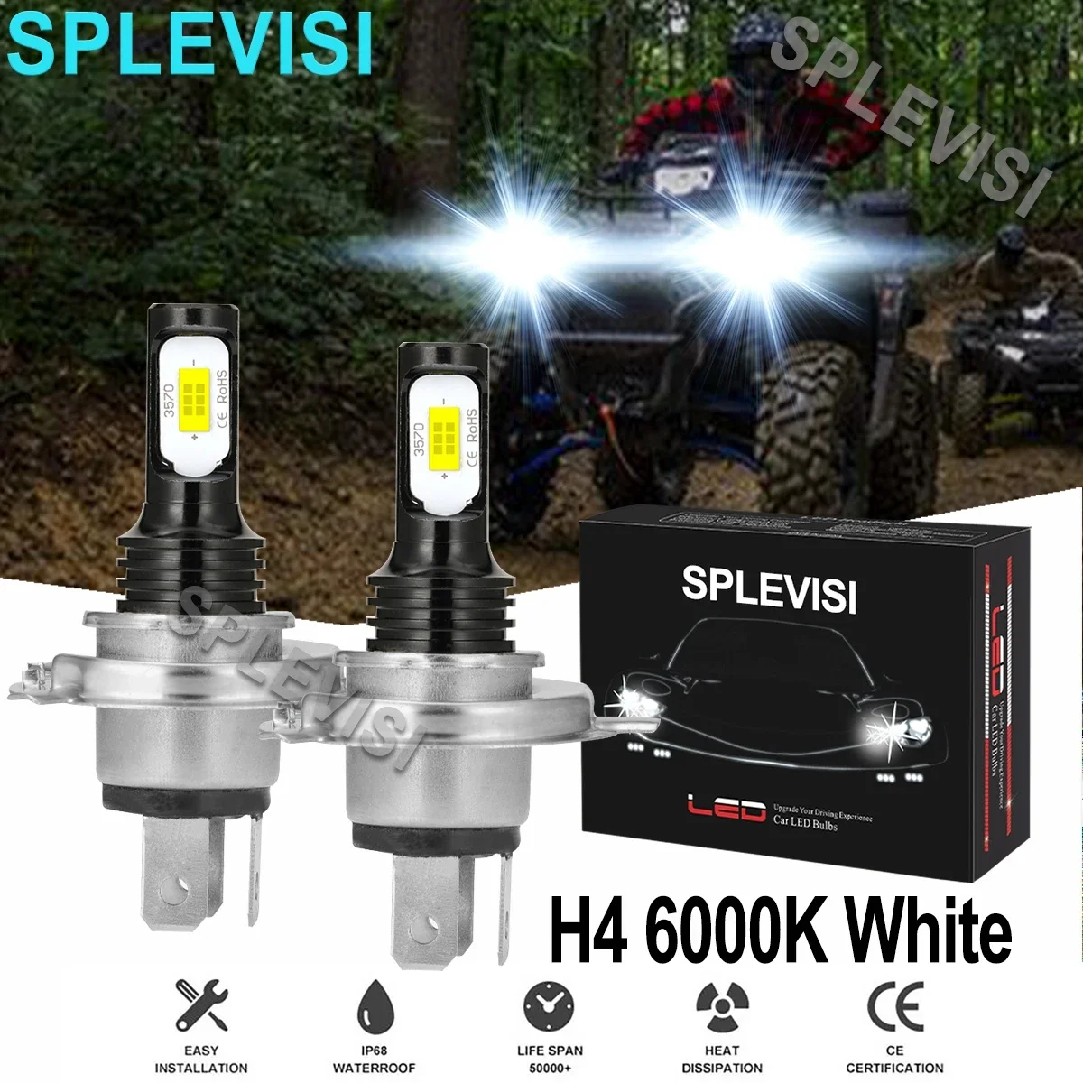 2x 70W white led headlight For Polaris Trail-Blazer 250 1990-1995 Trail-Boss 250 1988-1999 325 2000-2001 ATV UTV