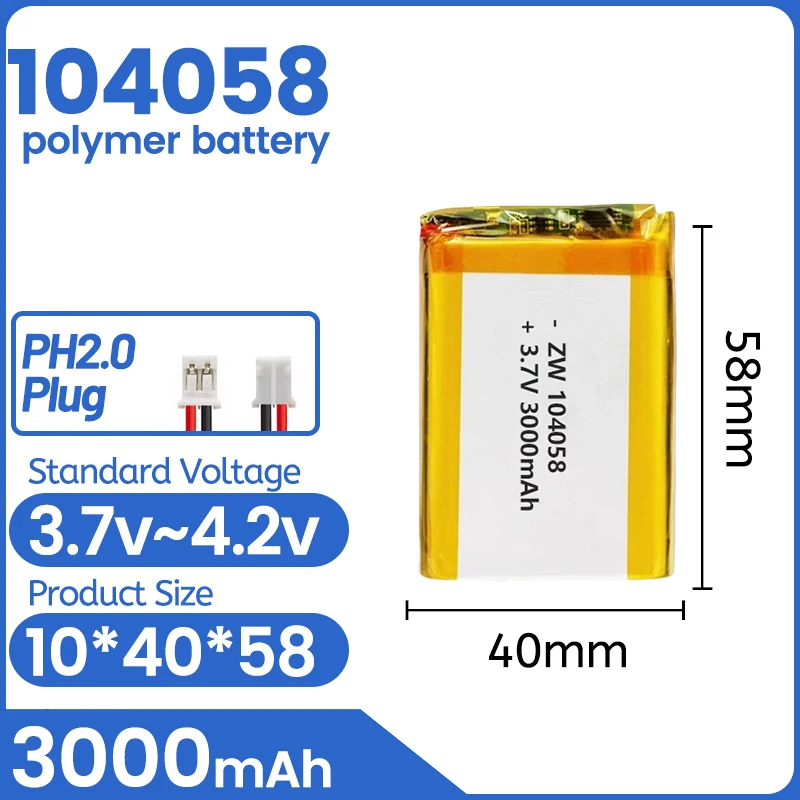 104058 3000mAh Lithium Battery 3.7V Lipo Polymer Battery for GPS Navigator Aeromodelling Bluetooth Speaker replace 974058 104060