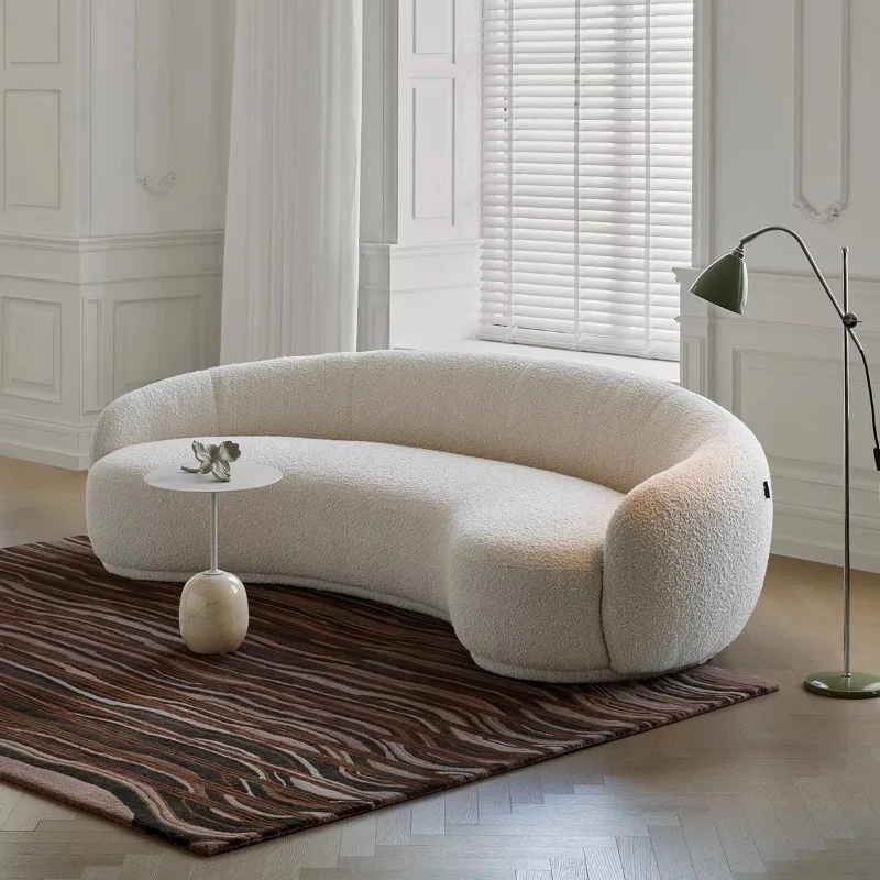 Curved sofa upholstered sofa modern simple wooden frame sofa for living room
