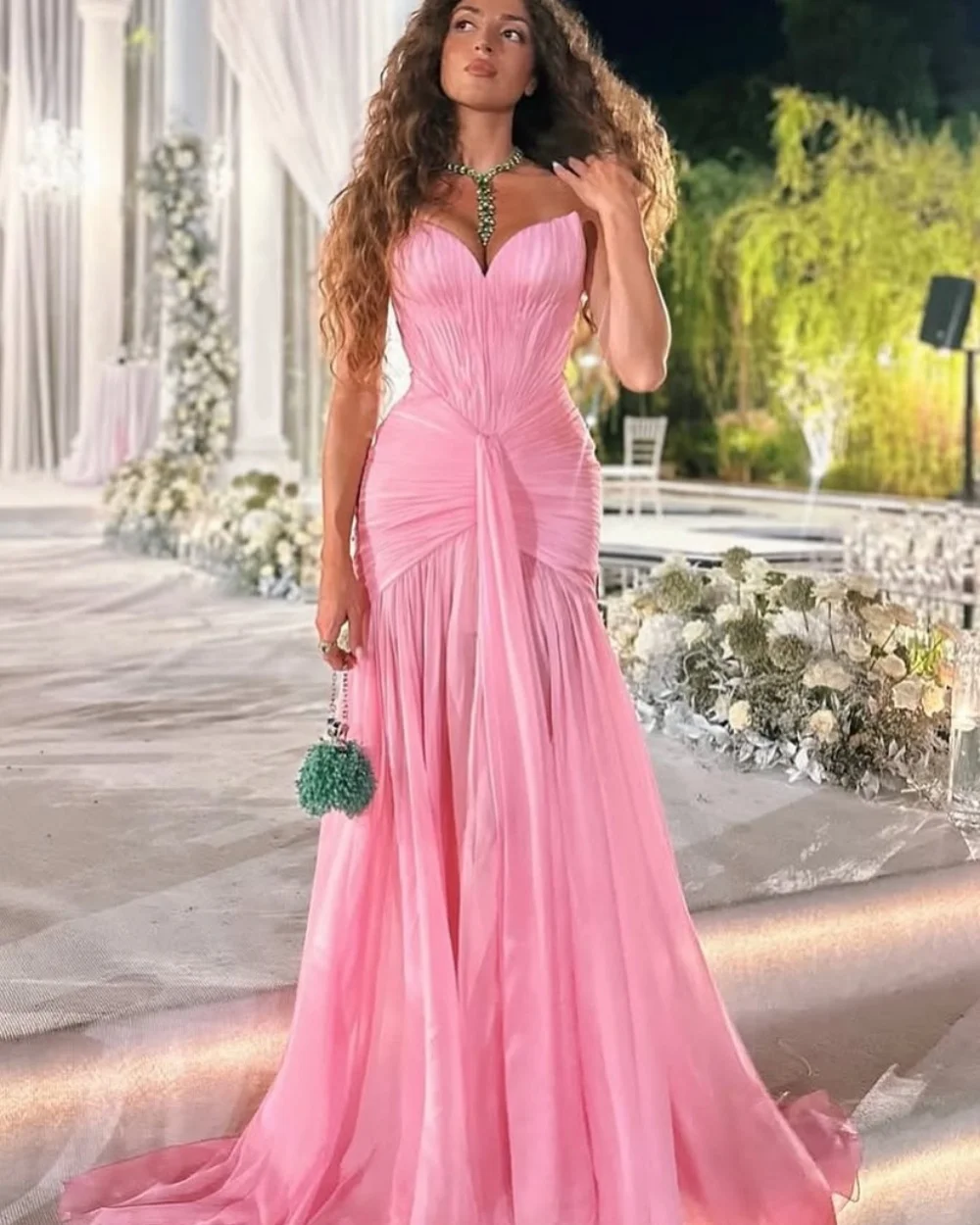 

Customized Modern Style Fashion Pleat Mermaid Sweetheart Long Dresses Bespoke Occasion Dresses High Quality Sizes Available