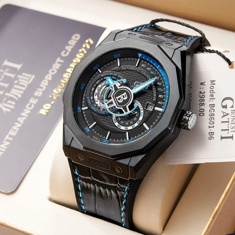 BONEST GATTI   Supercar Speed Series Mechanical Watch Powerful Waterproof Luminous Fully Automatic Mechanical Watch