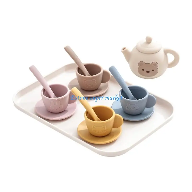 090B Silicone Pretend Kitchen Toy For Kids Ages 3+ Learning Set With Dishes Utensils Educational Gift Boys Girls