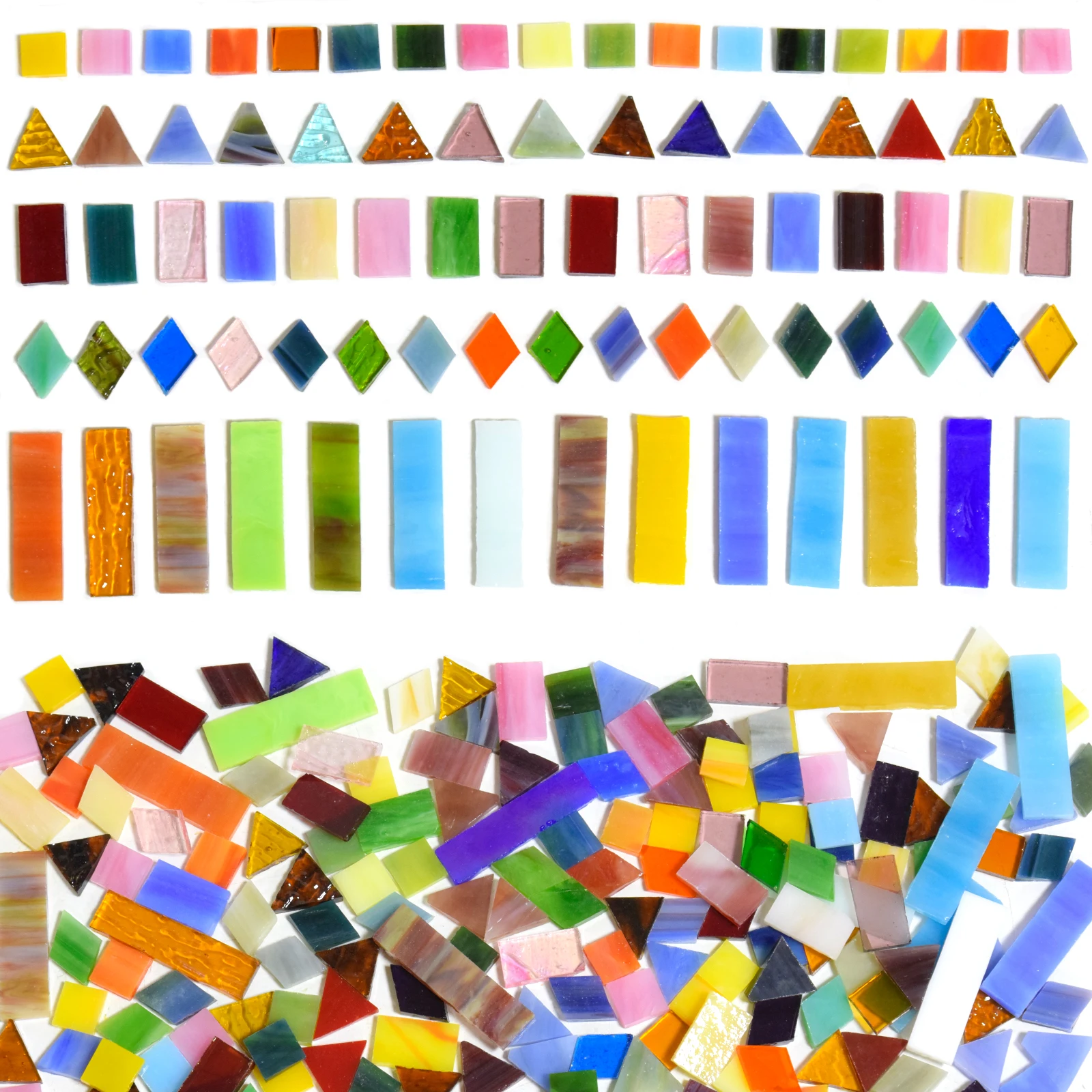

250g mixed color mosaic glass sheet - five shapes of stained glass for DIY Tiffany lamps, mosaic art, and home decor