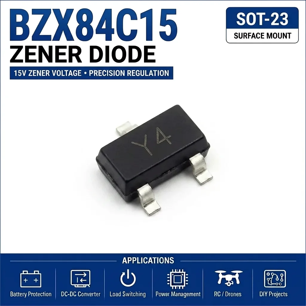 (100 pcs) BZX84C15 SOT-23 (Marking Y4) 84C15 Zener Diode 15V 300mW