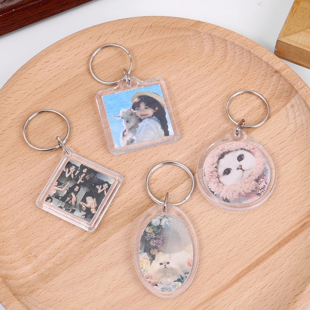 10Pcs Blank Acrylic Picture Keychain DIY Clear Insert Photo Split Key Ring Frame Key Chains Couple Anniversary Graduation Gift