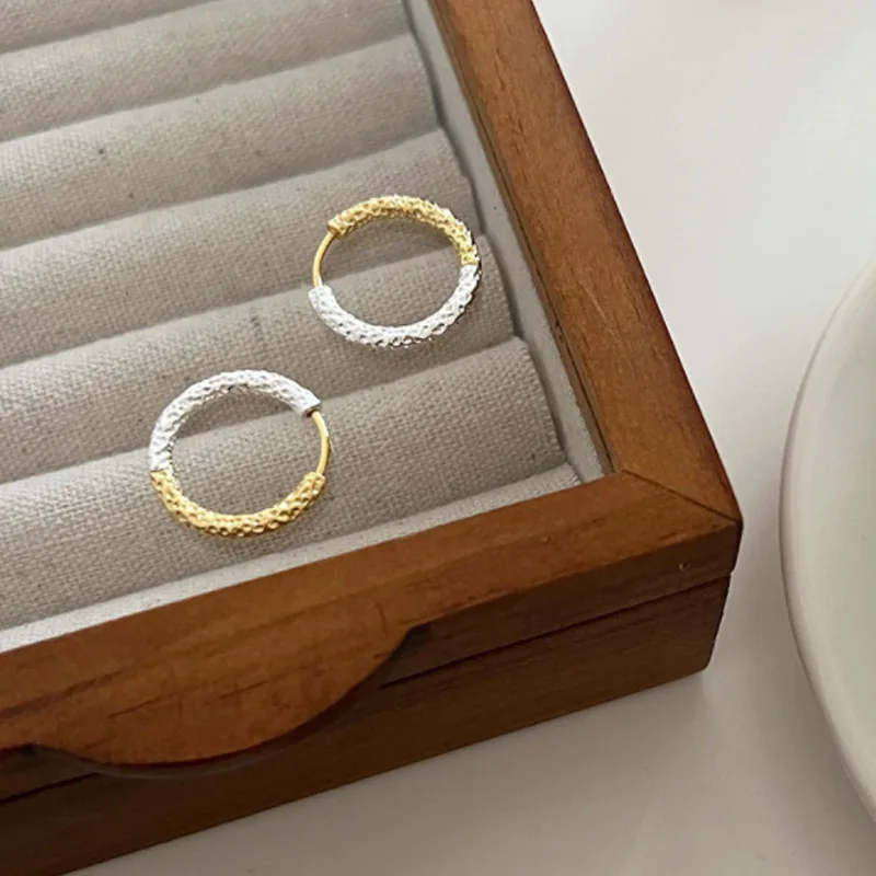 Wholesale Minimalist Silver & Gold Color Frosting Shiny Circle Earrings for Women Girl Gift Texture Simplicity Plated Jewelry