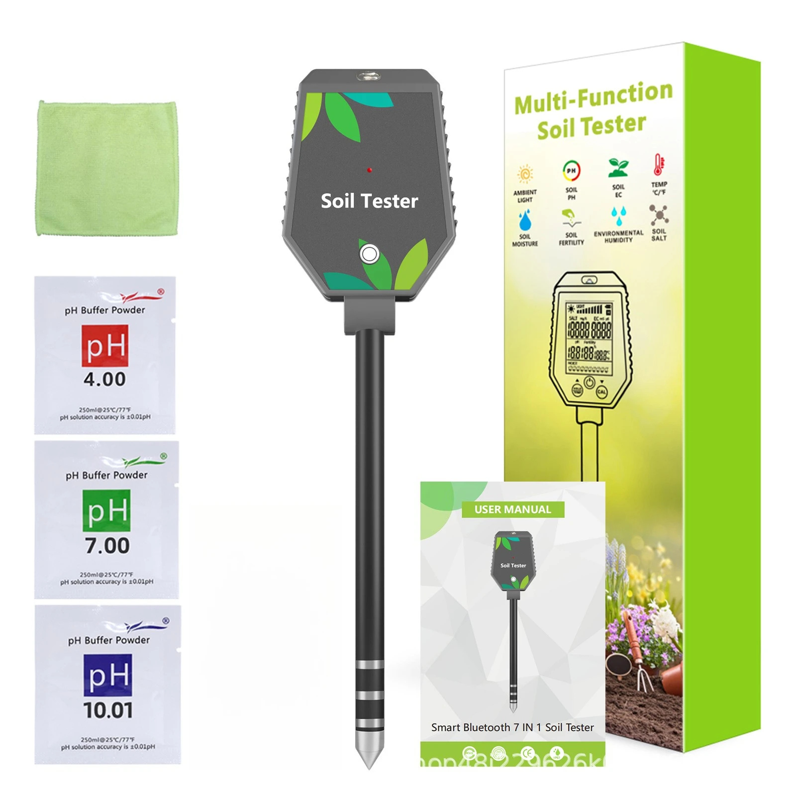 

YY-1088W Bluetooth-детектор почвы 8-в-1: измеритель pH, солености, температуры, влажности и плодородия для садоводства