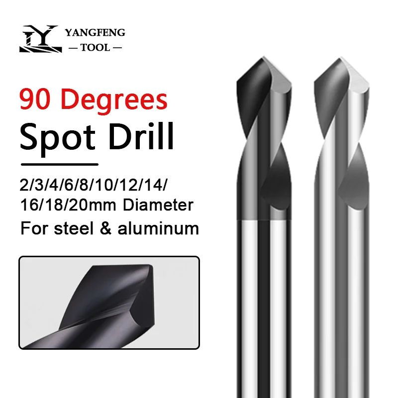 

90-градусная точечная дрель, карбид вольфрама, 1-20 мм, фреза для фаски, центр запуска, определение местоположения, для нержавеющей стали, алюминия