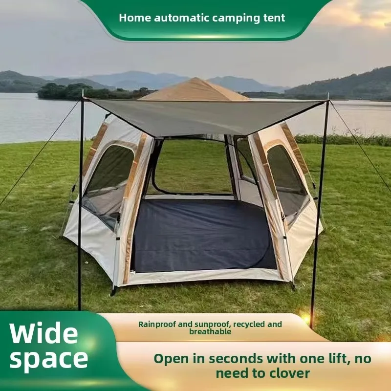YTYIN Fully Automatic Portable Hexagonal Folding Tent One Room One Hall Thickened Oxford Ventilation For Park Camping Outdoor