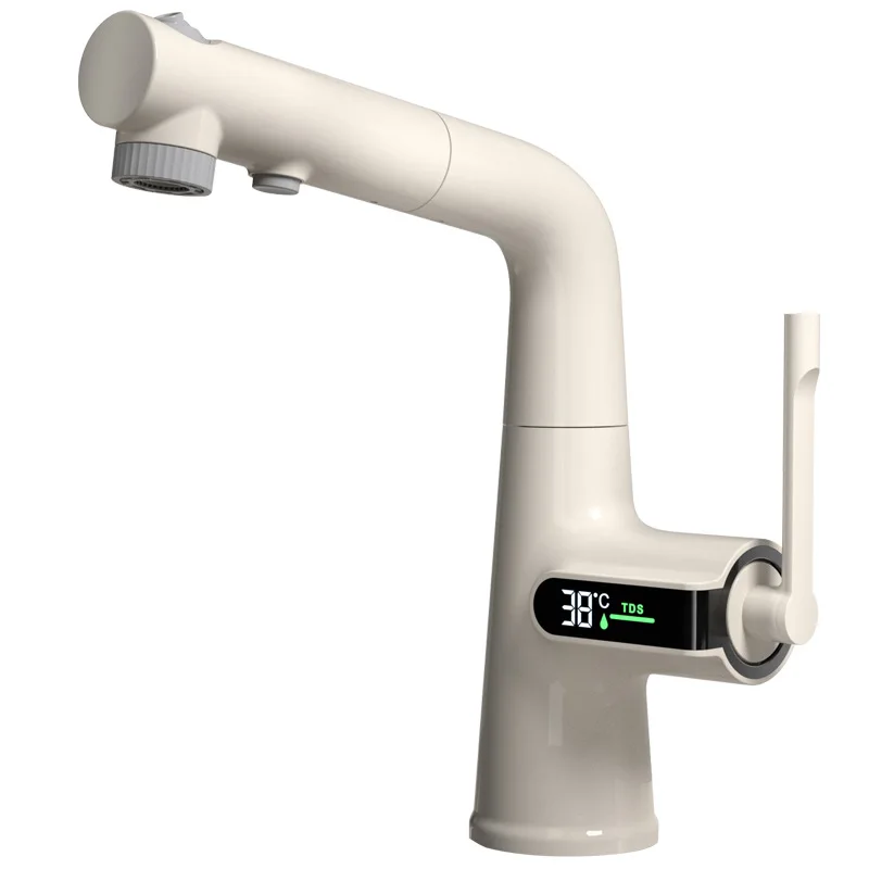 Pull-out digital display uppouring water for washing face household hot and cold faucets bathroom washbasin bathroom lifting