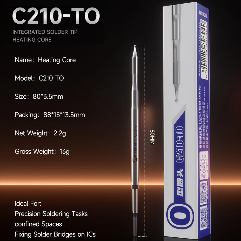MECHANIC Integrated Heating Core Solder Tip 3.5mm for Mobile Phones Motherboard Repair 1S Heat Up Anti-Oxidation Tools C210-TO