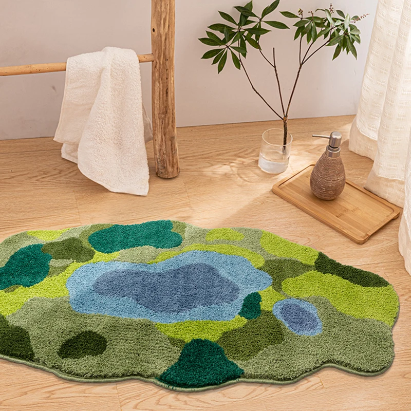 Nordic Tufting Moss Bedroom Rug Soft Long Fluffy Plants Sea Bedside Carpet Area Floor Pad Mat Doormat Aesthetic Home Room Decor