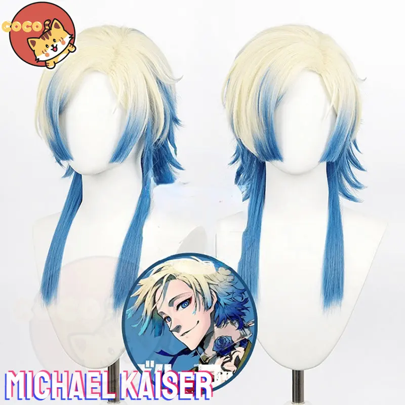 CoCos Anime Blue Lock Michael Kaiser Cosplay Wig Anime Cos Blue Lock Wig Kaiser Cosplay Blue Gradient Hair