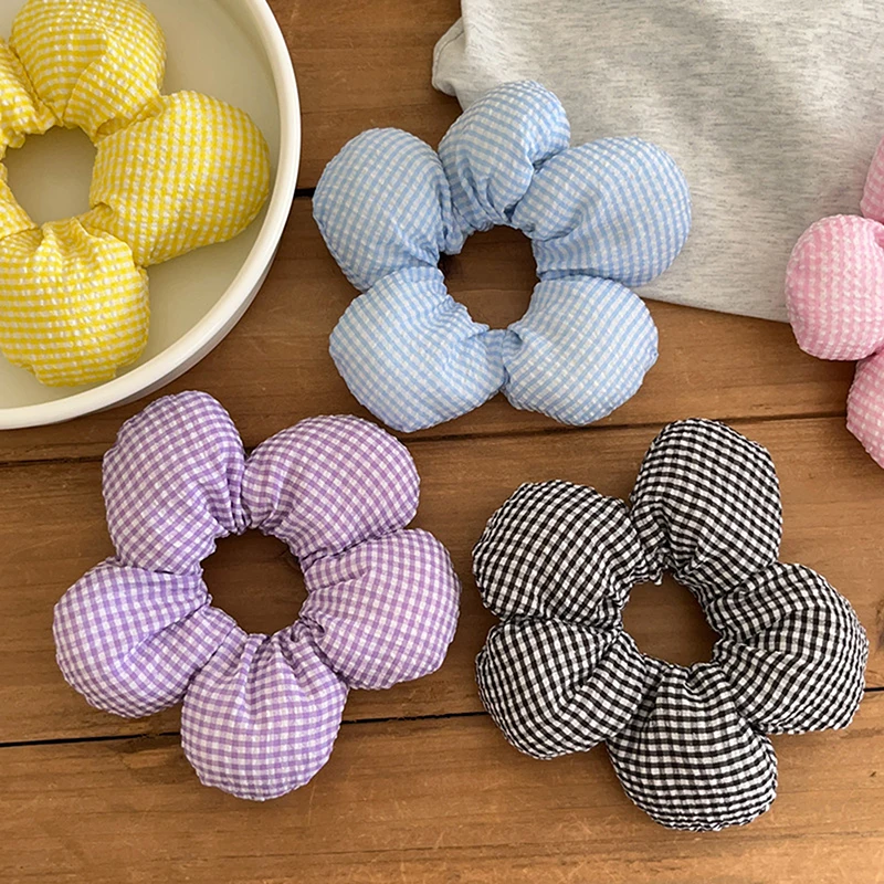 Creative Exaggerated Oversized Checkered Flower Headband Elastic Band Vintage Headwear Hair Rope Exquisite Headdress Accessories