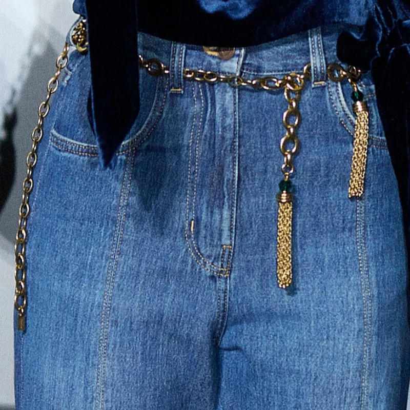 

Women Fashion Belts Luxury Designer Retro Hollow Out Chain Belt for Women Elegant Round Metal Tassels Belt