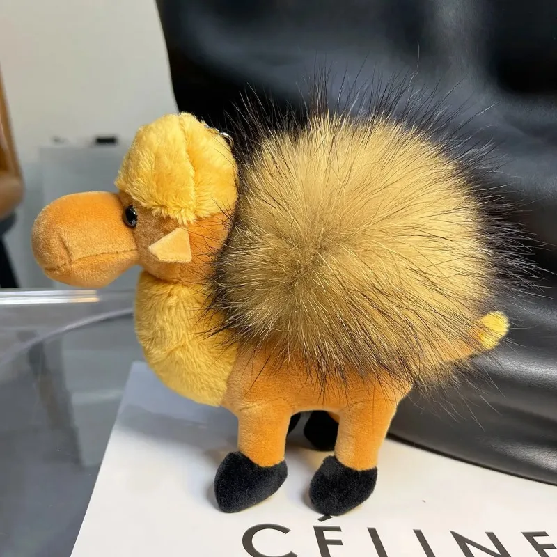 العلامة التجارية الفاخرة فروي الجمل المفاتيح حقيبة لطيفة قلادة أفخم دمية سيارة مفتاح سلسلة حلقة رئيسية الملحقات عناصر لطيف